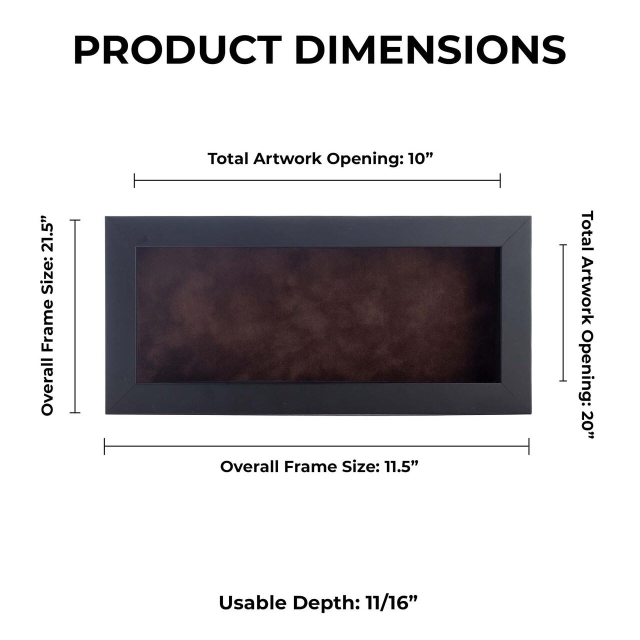 Classic Black Wood Shadown Box Frame with Acrylic Front - Brown Suede Backing, 30 Sizes